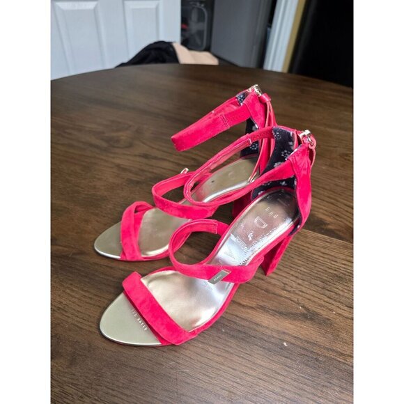 Ted Baker Red Suede High Heel Sandals Strappy Zipper Closure Size US 8 - Picture 10 of 16